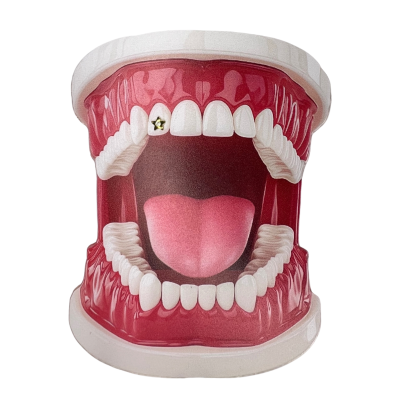 Gouden tooth gem ster met 0.01 kt diamant