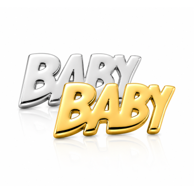 Bijou Dentaire Or/Or Blanc 18ct – Texte “BABY” – Gemme Script Décorative
