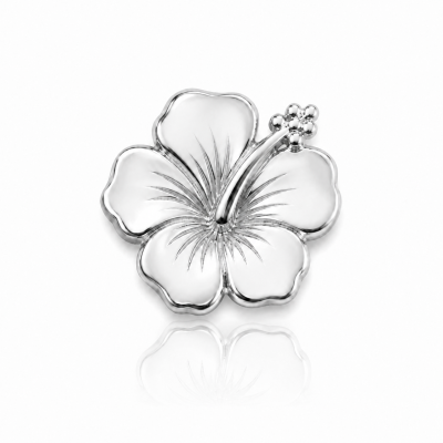 18K white gold hibiscus flower tooth gem with sculpted details
