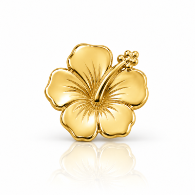 18K yellow gold hibiscus flower tooth gem with sculpted details