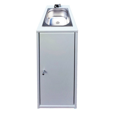 Mobile Waschstation weiß/schwarz – mit Sensor-Wasserhahn für Studio & Events