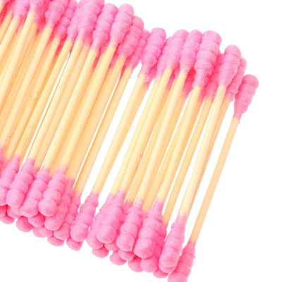 Coton-tiges roses en bois – 100 pcs