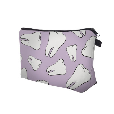 Make-up-Täschchen lila mit Zahnprint 22×18 cm – trendige Zahn-Design-Pouch